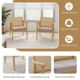 Gainoom Set Of 2 Wooden Natural Accent Chair Modern Upholstered Arm Chair Reading Leisure Chair - thumbnail 7