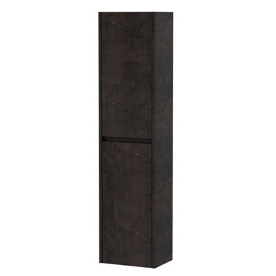 Nuie Havana Tall Wall Hung Unit 2-Door, Soft Close Handless Bathroom Storage Cabinet In Metallic Slate, 1433 X 350 X 255mm