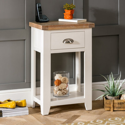 The Furniture Market Cheshire Cream Painted Telephone Table With Drawer & Shelf, Small Console Table, Limed Oak Top, Premium Quality - image 1