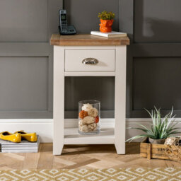 The Furniture Market Cheshire Cream Painted Telephone Table With Drawer & Shelf, Small Console Table, Limed Oak Top, Premium Quality - thumbnail 2