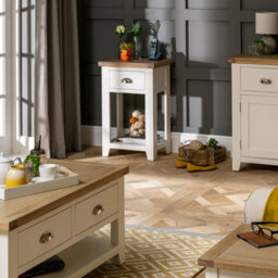 The Furniture Market Cheshire Cream Painted Telephone Table With Drawer & Shelf, Small Console Table, Limed Oak Top, Premium Quality - thumbnail 3