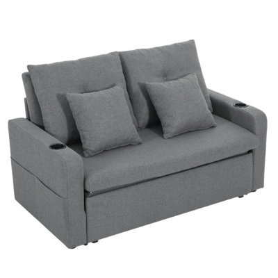 Darphe Modern Grey Linen Sofa Bed With Pull-Out Sleeper, 2-Seater Convertible Couch With Cup Holders And Pillows - image 1