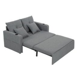 Darphe Modern Grey Linen Sofa Bed With Pull-Out Sleeper, 2-Seater Convertible Couch With Cup Holders And Pillows - thumbnail 2