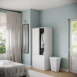 Urbn-Living Urbnliving 2 Sliding Doors Wardrobe 2 Drawer Bedroom Clothes Hanging Rail White Carcass With White Doors Storage Cupboard - thumbnail 2