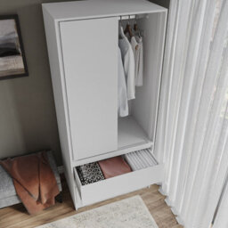 Urbn-Living Urbnliving 2 Sliding Doors Wardrobe 2 Drawer Bedroom Clothes Hanging Rail White Carcass With White Doors Storage Cupboard - thumbnail 4