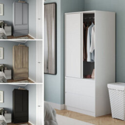 Urbn-Living Urbnliving 2 Sliding Doors Wardrobe 2 Drawer Bedroom Clothes Hanging Rail White Carcass With White Doors Storage Cupboard - thumbnail 8