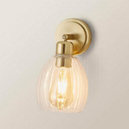 Valuelights Cheltenham Brushed Gold Adjustable Wall Spotlight With Ribbed Shade And Bulb - thumbnail 3