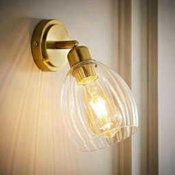 Valuelights Cheltenham Brushed Gold Adjustable Wall Spotlight With Ribbed Shade And Bulb - thumbnail 2