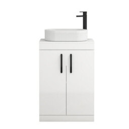 Royal Bathrooms Turin 500mm Freestanding Bathroom Vanity Unit With Sink 2 Door Gloss White & Lyon Countertop Basin - thumbnail 5