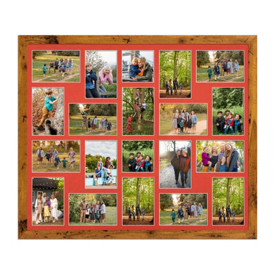 AK Frames 80X70Cm Rustic Oak Modern Multi Photo Frame With Poppy Red Mount - Holds 20 Apertures (18X) 6X4, (2X) 4X4 Photos - image 1