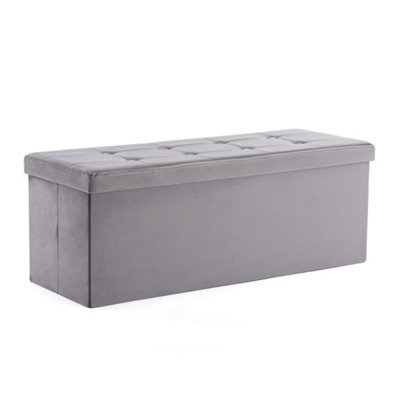 Hnnhome 110X40X40Cm Velvet Pouffe Folding Storage Ottoman Footstool Box Toy Chest With Lid, Foldable Foot Stool Seat(Grey) - image 1