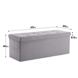 Hnnhome 110X40X40Cm Velvet Pouffe Folding Storage Ottoman Footstool Box Toy Chest With Lid, Foldable Foot Stool Seat(Grey) - thumbnail 3