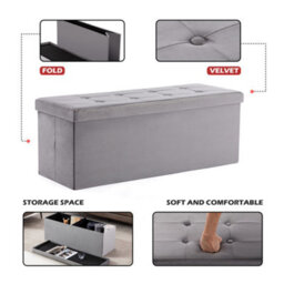 Hnnhome 110X40X40Cm Velvet Pouffe Folding Storage Ottoman Footstool Box Toy Chest With Lid, Foldable Foot Stool Seat(Grey) - thumbnail 2