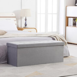 Hnnhome 110X40X40Cm Velvet Pouffe Folding Storage Ottoman Footstool Box Toy Chest With Lid, Foldable Foot Stool Seat(Grey) - thumbnail 6