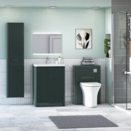 Royal Bathrooms Avenza 600mm Fluted Floor Standing Vanity Unit Deep Moss Green 2 Door Storage Cabinet With Ceramic Basin - thumbnail 4