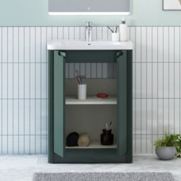 Royal Bathrooms Avenza 600mm Fluted Floor Standing Vanity Unit Deep Moss Green 2 Door Storage Cabinet With Ceramic Basin - thumbnail 5