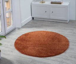 Comfy Washable Low Pile Living Room Area Rug - Anti-Slip Felt Backing Terracotta 100Cm Diameter - thumbnail 1