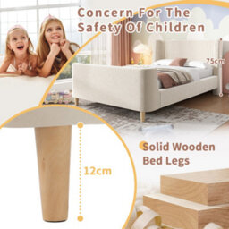 Btm 3Ft Upholstered Bed, Cosmic Pattern Sleigh Teen Bed Frame For Boys And Girls, Velvet Beige - thumbnail 4