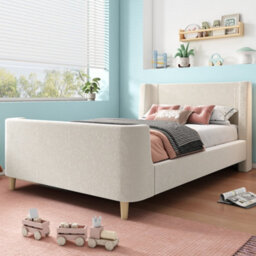 Btm 3Ft Upholstered Bed, Cosmic Pattern Sleigh Teen Bed Frame For Boys And Girls, Velvet Beige - thumbnail 8