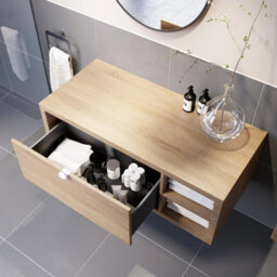 Affine 1100mm Countertop Bathroom Vanity Unit White Basin Sink Wall Hung Rh Shelves Oak - thumbnail 3