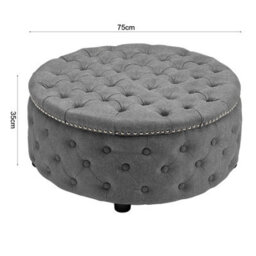 Living And Home Grey Round Linen Upholstered Deep Buttoned Ottoman Foot Stool With Studed Edge Dia 750 X H 350 mm - thumbnail 4