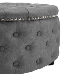 Living And Home Grey Round Linen Upholstered Deep Buttoned Ottoman Foot Stool With Studed Edge Dia 750 X H 350 mm - thumbnail 5