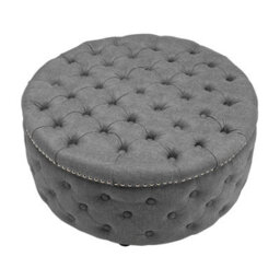 Living And Home Grey Round Linen Upholstered Deep Buttoned Ottoman Foot Stool With Studed Edge Dia 750 X H 350 mm - thumbnail 2