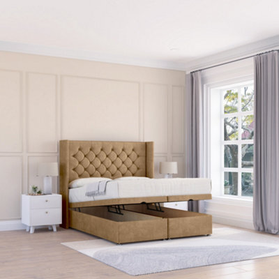 "Sloomy Dior Latte Dumfries 2Ft6 Ottoman Bed End Opening With Sprung Memory Mattress & 54"" Headboard-Small Single" - image 1