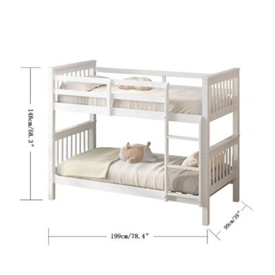 Interior Emporium Lily Wooden Bunk Bed Without Mattress - Solid Pine Space-Saving Frame - Kids Bedroom Furniture - White - image 1
