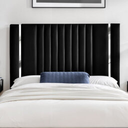 UKBEDFURNITURE Valencia Black Plush Valvet Upholstered Bed Frame - Slatted Base With 10 Inch Orthopedic Mattress - 48 Inch Headboard - thumbnail 2