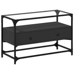 Berkfield Industrial Tv Cabinet With Glass Top Black 80X35X51 Cm Engineered Wood