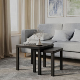 Urbn-Living Urbnliving Set Of 2 Square Wooden Nesting Stacking Coffee Side Tables Living Room Furniture, Black - thumbnail 2