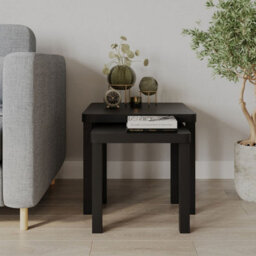 Urbn-Living Urbnliving Set Of 2 Square Wooden Nesting Stacking Coffee Side Tables Living Room Furniture, Black - thumbnail 3