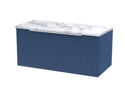 Balterley Tixall Fluted 1 Drawer Wall Hung Vanity Unit With Laminate Worktop, Satin Blue, 800mm - image 1