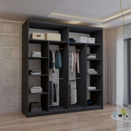Sliding Wardrobes 4 u LTD Modern Sliding Mirror Wardrobe With Led Light & Sleek Minimalist Design Black 203Cm - thumbnail 3