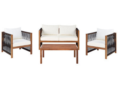 Wyld And Coco Acacia 4-Seater Garden Sofa Set With Black Rope Accents, 2 Armchairs And Coffee Table - image 1