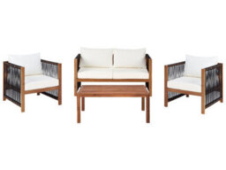 Wyld And Coco Acacia 4-Seater Garden Sofa Set With Black Rope Accents, 2 Armchairs And Coffee Table - thumbnail 1