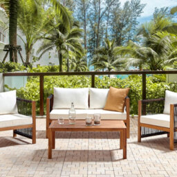 Wyld And Coco Acacia 4-Seater Garden Sofa Set With Black Rope Accents, 2 Armchairs And Coffee Table - thumbnail 2