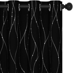 Deconovo Dotted Line Foil Printed Blackout Thermal Curtains Eyelet Room Darkening Curtains For Bedroom 66 X 90 Inch Black 2 Panels - thumbnail 1