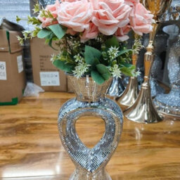 Biznest Full Mirrored Effect Vase - 30Cm Silver Effect Decoration Centrepiece Flowers Vase For Living Room