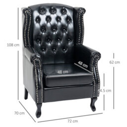 Homcom Chesterfield-Style Wing Back Armchair Tufted Accent Chair Black - thumbnail 3