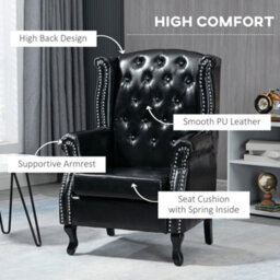 Homcom Chesterfield-Style Wing Back Armchair Tufted Accent Chair Black - thumbnail 4