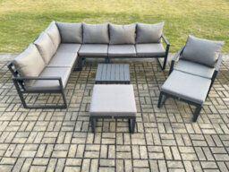 Fimous 9 Seater Outdoor Lounge Corner Sofa Set Aluminum Garden Furniture Sets With Square Coffee Table Chair 2 Big Footstool - thumbnail 1