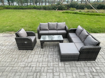 Fimous 8 Seater Wicker Pe Rattan Sofa Set Outdoor Patio Garden Furniture Set With Reclining Chairs Coffee Table Big Footstool - image 1