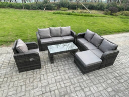 Fimous 8 Seater Wicker Pe Rattan Sofa Set Outdoor Patio Garden Furniture Set With Reclining Chairs Coffee Table Big Footstool - thumbnail 2