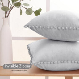 Deconovo 2 Set Poms Crushed Velvet Cushion Covers 50Cm X 50Cm Pillowcases For Sofa With Invisible Zipper 20X20 Inches Baby Grey - thumbnail 5