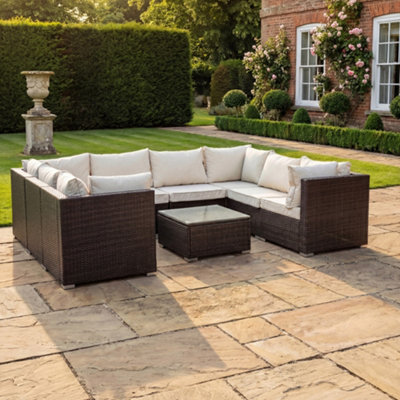 Artemis Home Oliena 8 Seat Modular Rattan Small U-Shape Garden Furniture - Brown - image 1