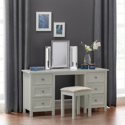 Julian Bowen Maine Dove Grey Dressing Stool With Ivory Padded Seat, Wood, Height: 48 X Width: 41 X Depth: 35Cm - image 1