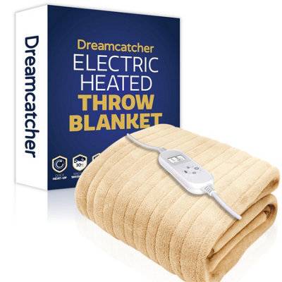 Dreamcatcher Electric Throw Heated Double Over Blanket Soft Fleece 9 Heat & 12 Timer Settings - Cream - image 1