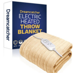 Dreamcatcher Electric Throw Heated Double Over Blanket Soft Fleece 9 Heat & 12 Timer Settings - Cream
